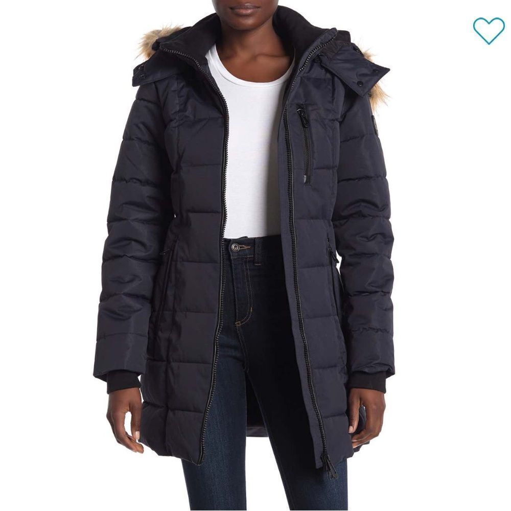 Noize Hannah Faux Fur-Trim Parka Navy blue  size s